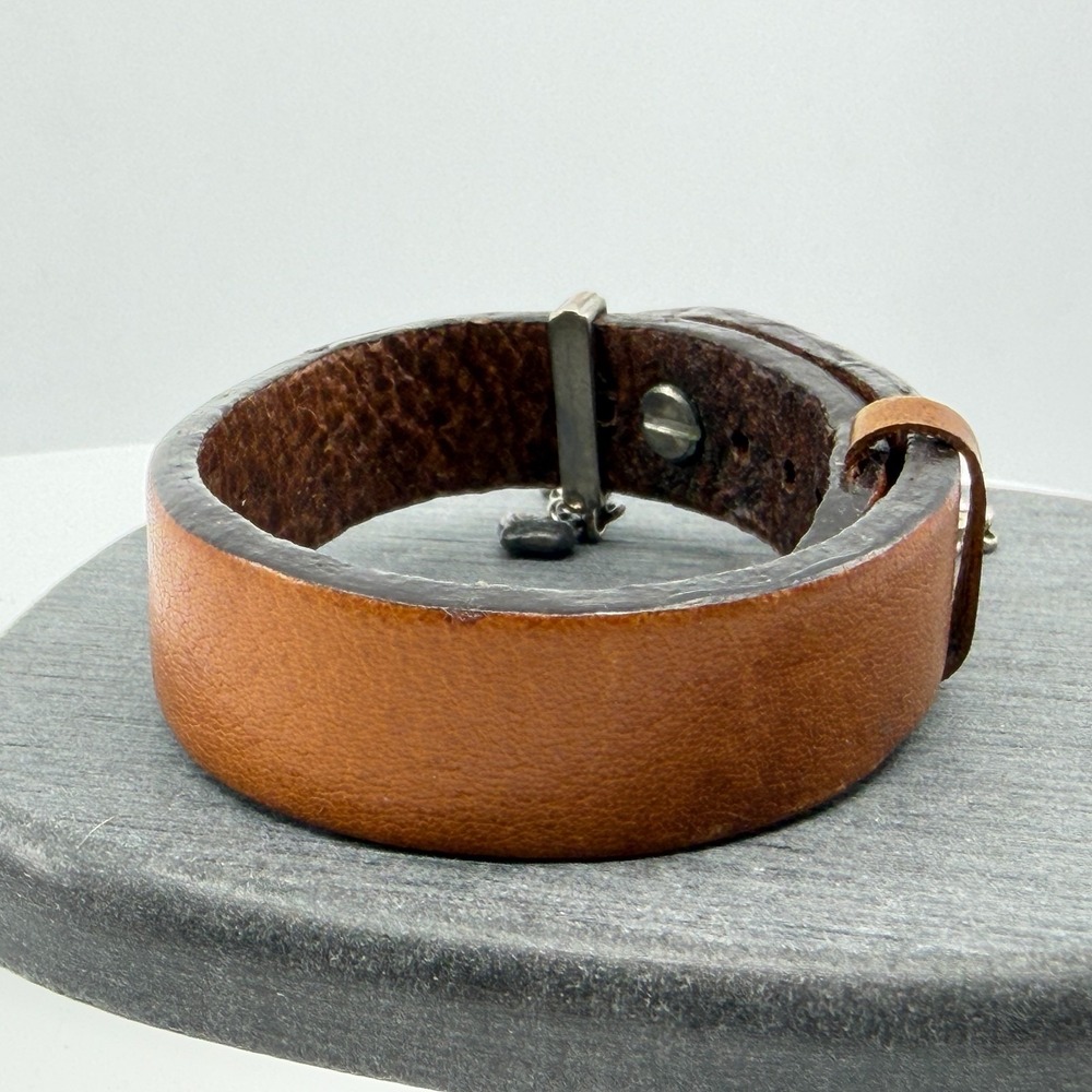 Brown Leather Grunge Charm Bracelet Gothic Chunky Festival Y2K Boho Jewelry - Picture 10 of 13